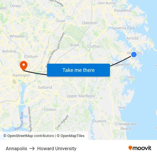 Annapolis to Howard University map