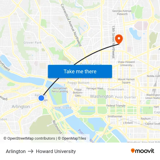 Arlington to Howard University map