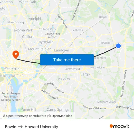 Bowie to Howard University map