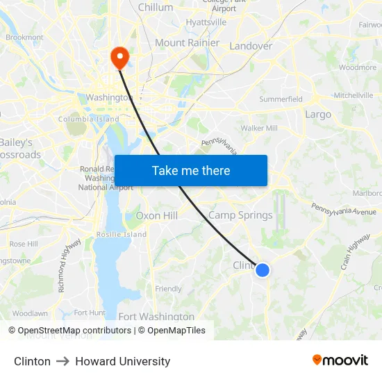 Clinton to Howard University map