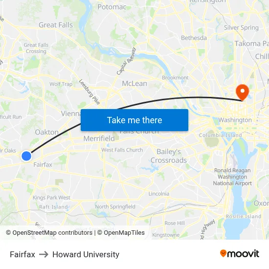 Fairfax to Howard University map