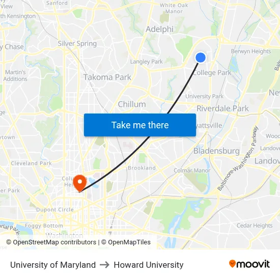 University of Maryland to Howard University map