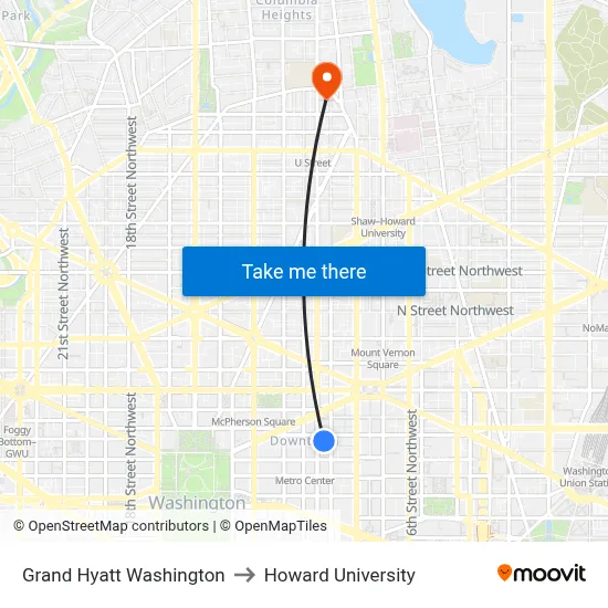 Grand Hyatt Washington to Howard University map
