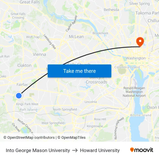 Into George Mason University to Howard University map
