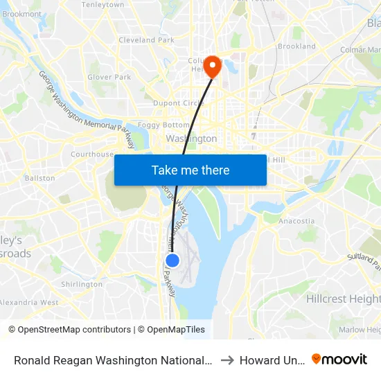 Ronald Reagan Washington National Airport - Garage A to Howard University map