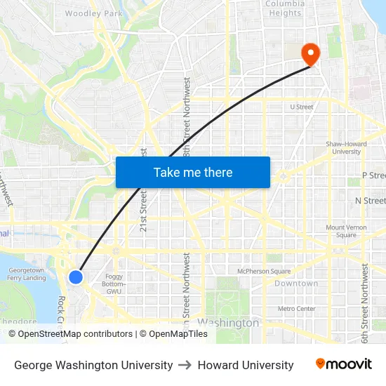 George Washington University to Howard University map