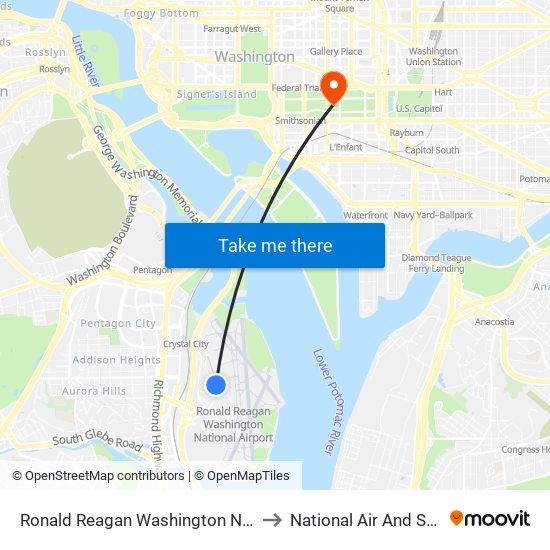 Ronald Reagan Washington National Airport (Dca) to National Air And Space Museum map