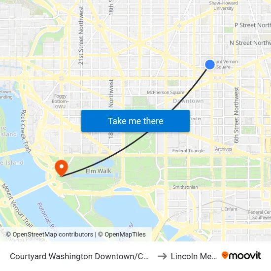 Courtyard Washington Downtown/Convention Center, 901 L St NW to Lincoln Memorial map