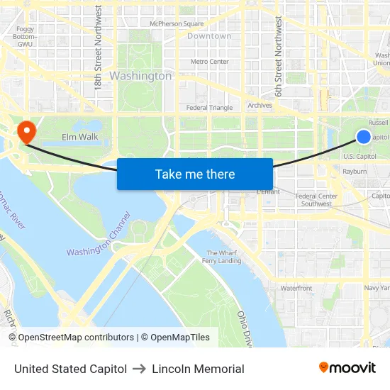 United Stated Capitol to Lincoln Memorial map