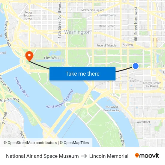 National Air and Space Museum to Lincoln Memorial map