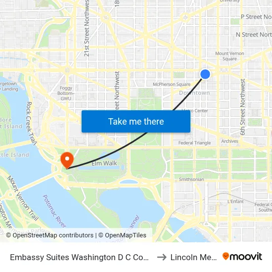 Embassy Suites Washington D C Convention Center to Lincoln Memorial map