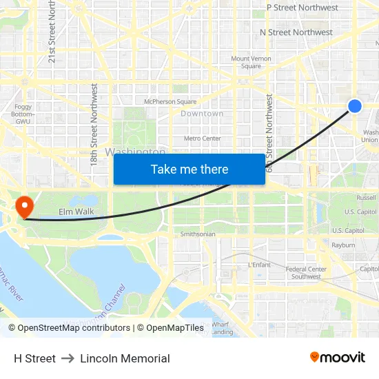H Street to Lincoln Memorial map