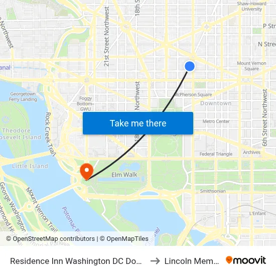 Residence Inn Washington DC Downtown to Lincoln Memorial map