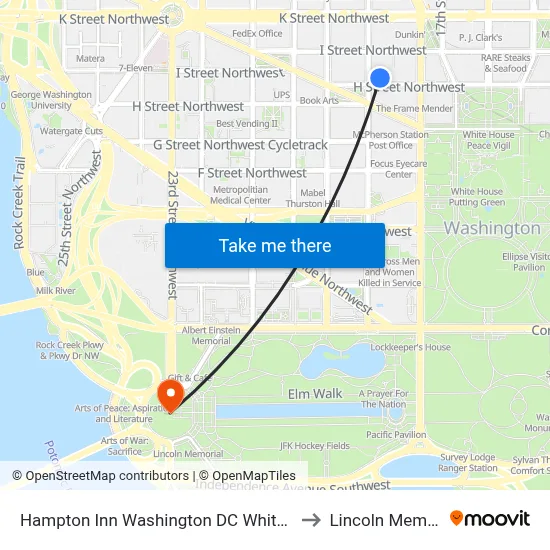 Hampton Inn Washington DC White House to Lincoln Memorial map
