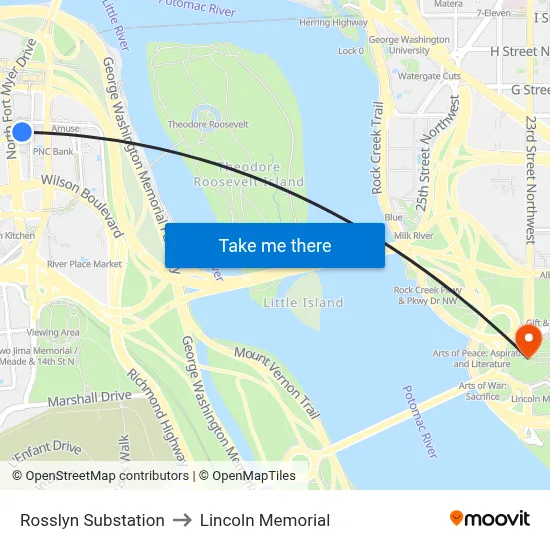 Rosslyn Substation to Lincoln Memorial map