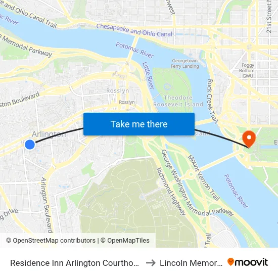 Residence Inn Arlington Courthouse to Lincoln Memorial map
