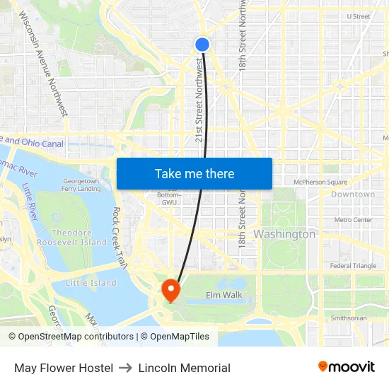 May Flower Hostel to Lincoln Memorial map