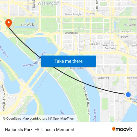 Nationals Park to Lincoln Memorial map