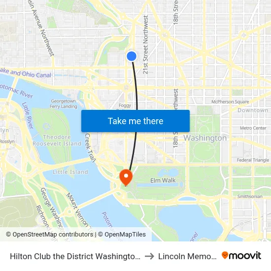 Hilton Club the District Washington Dc to Lincoln Memorial map