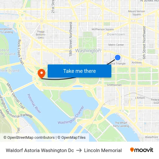 Waldorf Astoria Washington Dc to Lincoln Memorial map