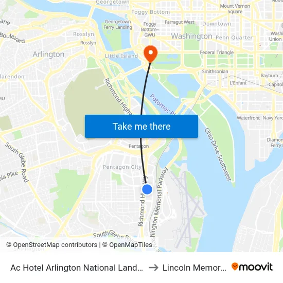 Ac Hotel Arlington National Landing to Lincoln Memorial map