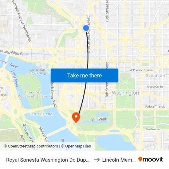 Royal Sonesta Washington Dc Dupont Circle to Lincoln Memorial map