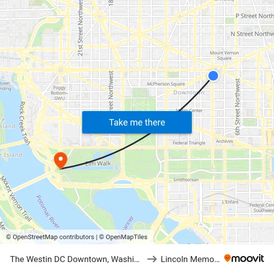 The Westin DC Downtown, Washington to Lincoln Memorial map