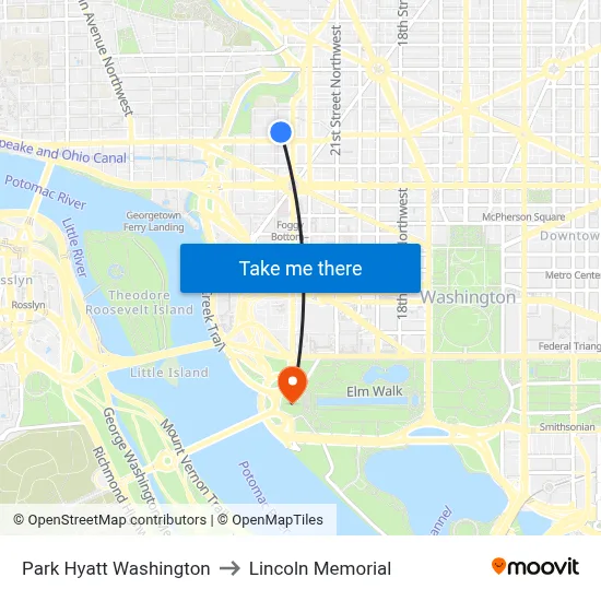 Park Hyatt Washington to Lincoln Memorial map