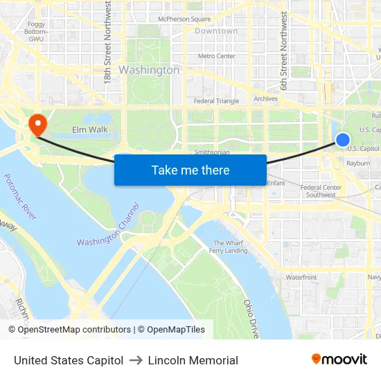 United States Capitol to Lincoln Memorial map