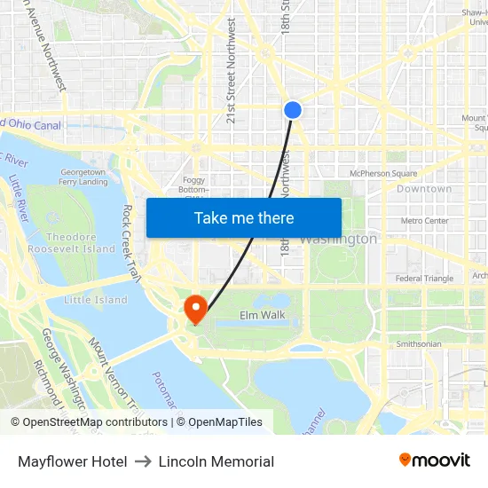 Mayflower Hotel to Lincoln Memorial map