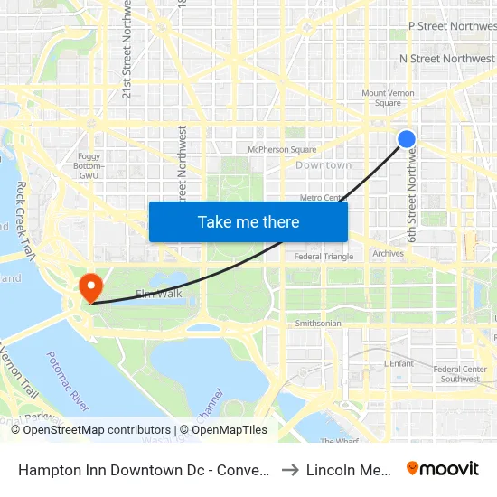 Hampton Inn Downtown Dc - Convention Center to Lincoln Memorial map