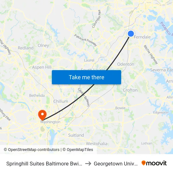 Springhill Suites Baltimore Bwi Airport to Georgetown University map