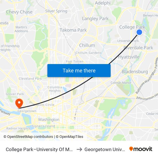 College Park - University Of Maryland to Georgetown University map