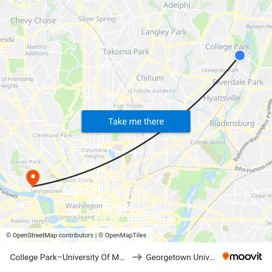 College Park - University Of Maryland to Georgetown University map