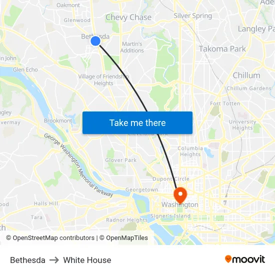 Bethesda to White House map