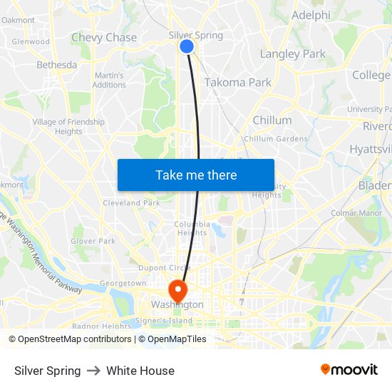 Silver Spring to White House map