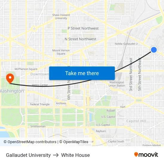 Gallaudet University to White House map