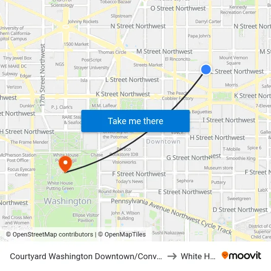 Courtyard Washington Downtown/Convention Center, 901 L St NW to White House map