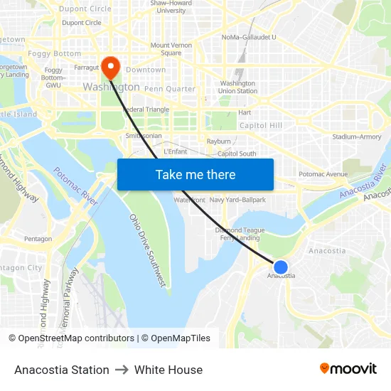 Anacostia Station to White House map