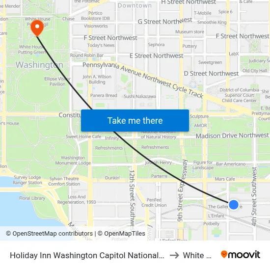 Holiday Inn Washington Capitol National Mall an IHG Hotel to White House map