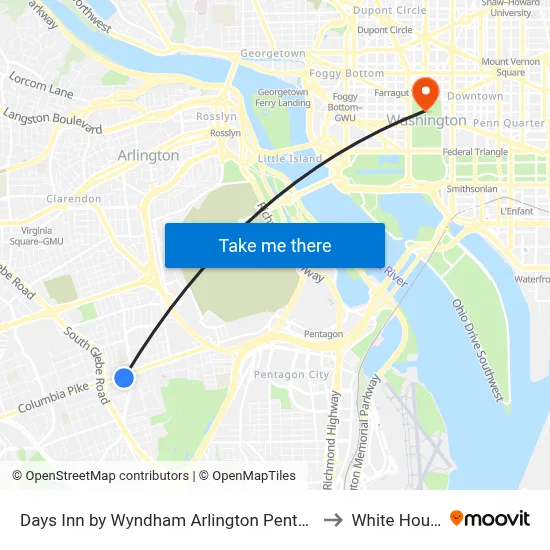 Days Inn by Wyndham Arlington Pentagon to White House map