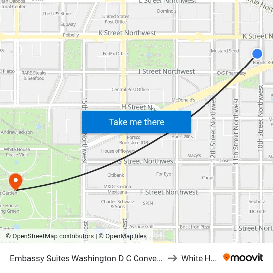 Embassy Suites Washington D C Convention Center to White House map