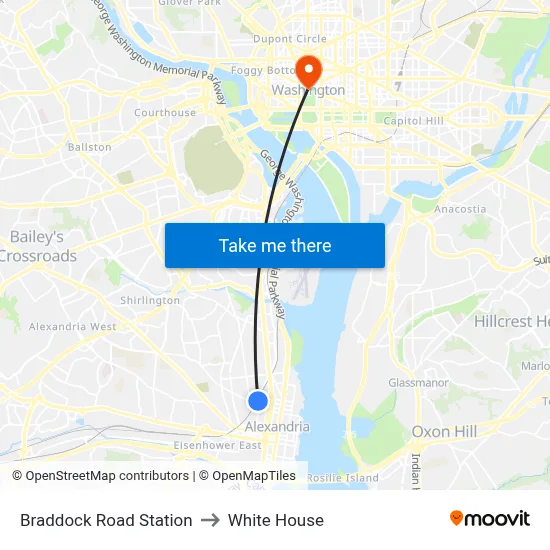 Braddock Road Station to White House map