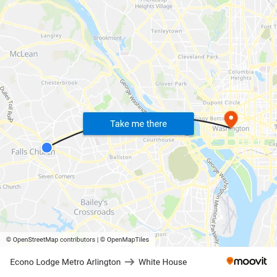 Econo Lodge Metro Arlington to White House map