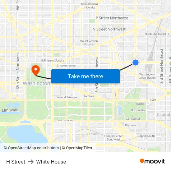 H Street to White House map