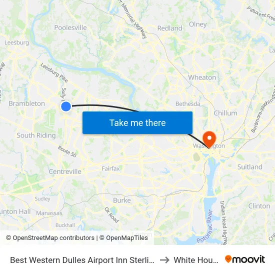 Best Western Dulles Airport Inn Sterling to White House map