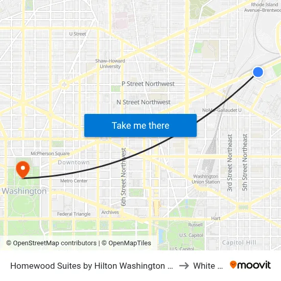 Homewood Suites by Hilton Washington DC NoMa Union Station to White House map