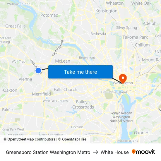 Greensboro Station Washington Metro to White House map