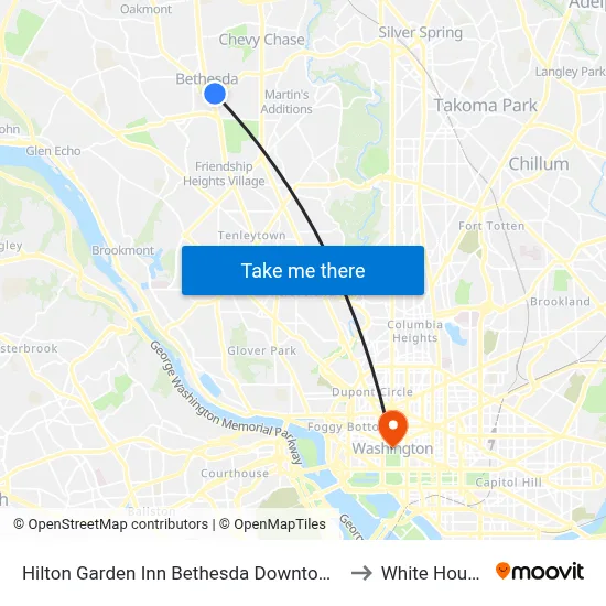 Hilton Garden Inn Bethesda Downtown to White House map