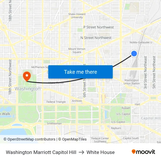 Washington Marriott Capitol Hill to White House map